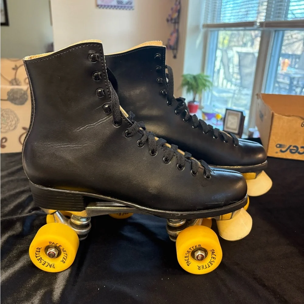🔥🔥🔥Vintage Black Pacer Brand Mens Size 9 Roller Skates - Picture 13 of 14